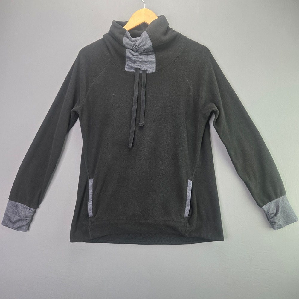 Old Navy Active Fleece Pullover Cowl Neck Hoodie Small Black Grey Thumbhole 3111